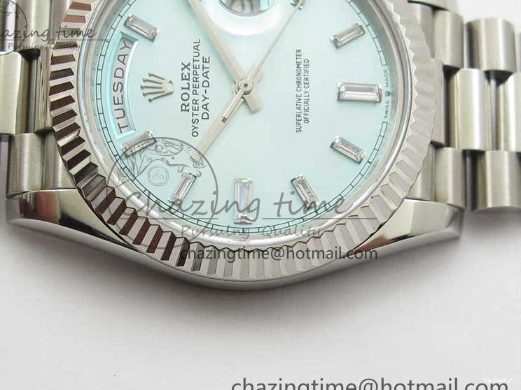 40mm Dial 904 President Ice on Markers T 228239 Blue Crystal SS A2836 Bracelet Dial New SS Version BP Day-Date 0330